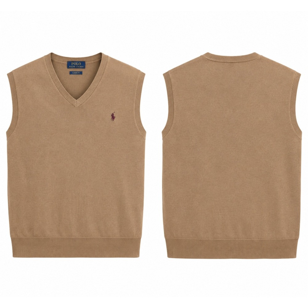 Polo Ralph Lauren Mens 3XB Tan Pima Cotton V-Neck Sweater Vest Camel Big & Tall